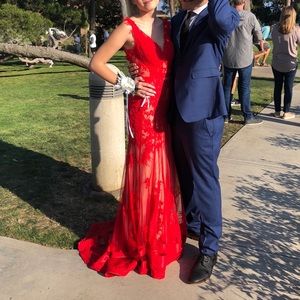 Red lace Sherri hill gown